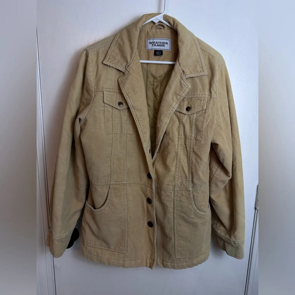 corduroy Beige Women’s Weather Tamer snap button jacket size large - Picture 2 of 12